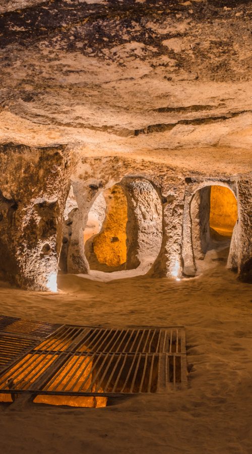 Explore Kaymakli ancient multi-level underground cave city in Cappadocia, Travel to Turkey.